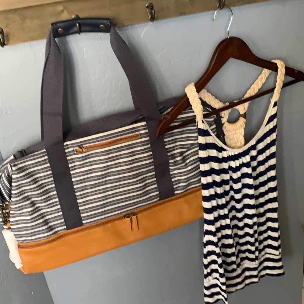 Women’s Charming Charlie Nautical blue/white tank top w/DSW new overnight bag